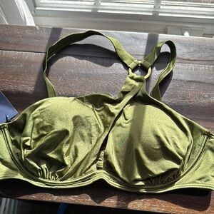 Fox & Royal Olive Green Ruched Bikini Top (only)  with Adjustable Straps